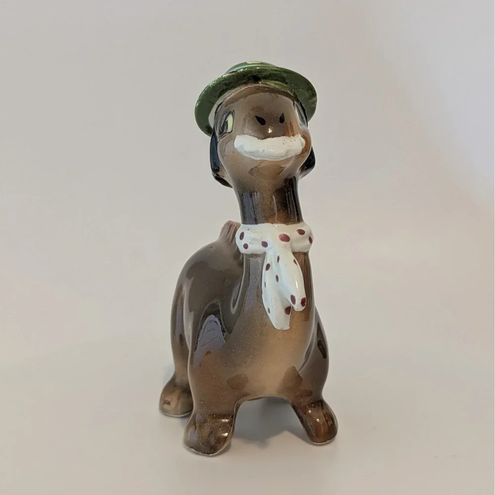 Vintage 1950s Norcrest Dinosaur Salt And pepper Shakers. Braids Teeth Boy Girl‎
